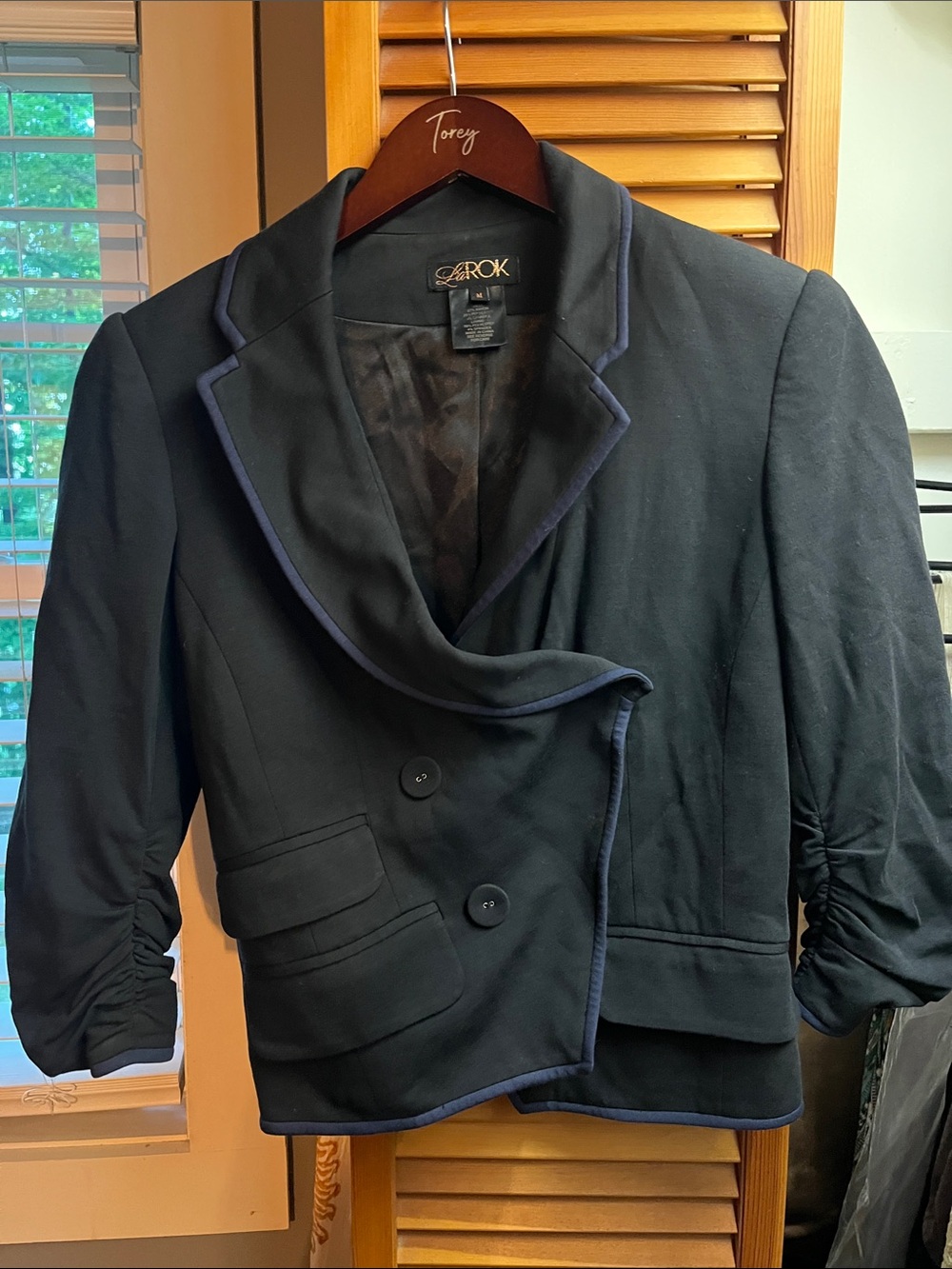 LaRok Black Cropped Blazer with Navy Trim